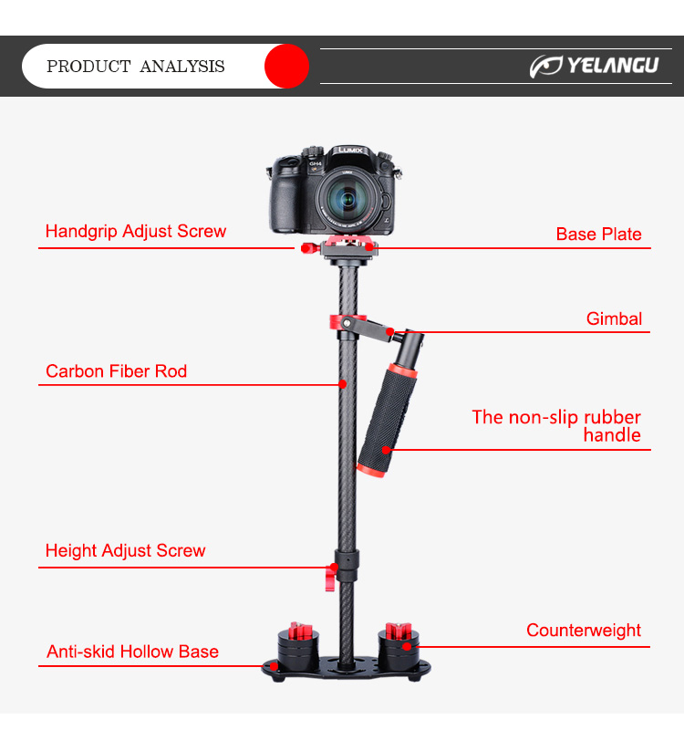 Yelangu S60T Red Orange Mini Video Camera Stabilizer